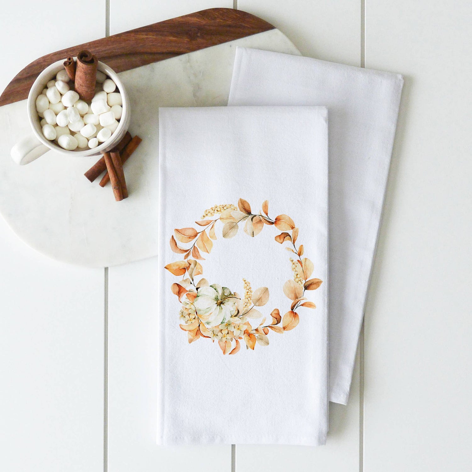 Pumpkin Fall Wreath Tea Towel