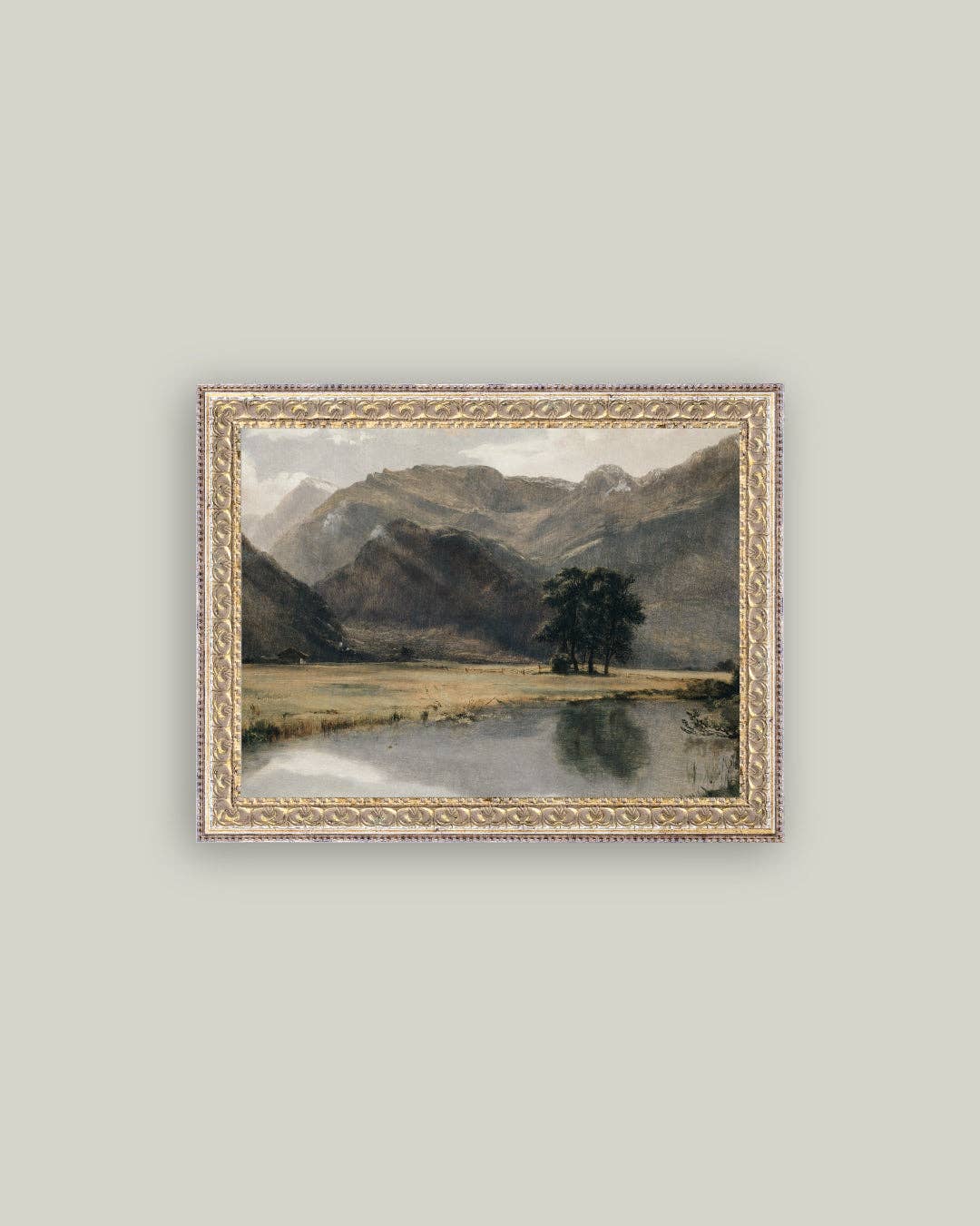 River Mountainscape Framed Antique Print