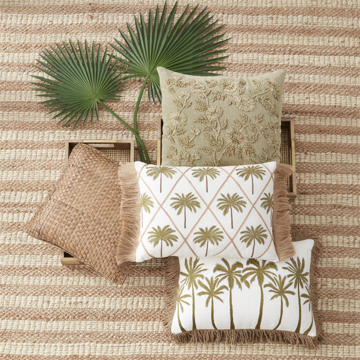Sage Green Floral Embroidered Pillow - 20x20