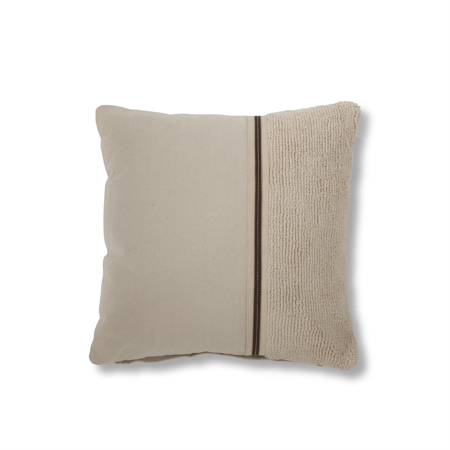 Natural Linen & Leather Strip Pillow - 18x18