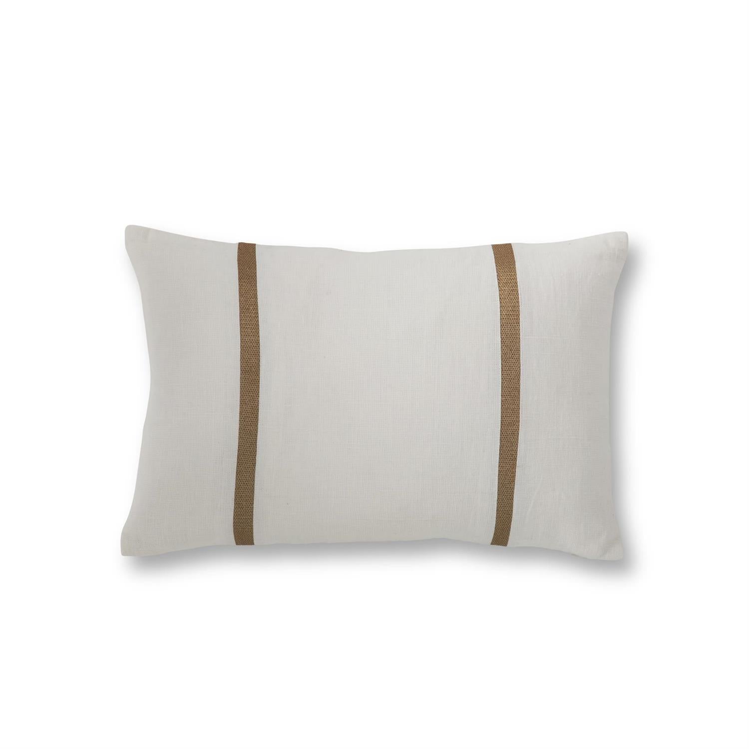 White Linen & Gold Striped Lumbar Pillow - 20x12