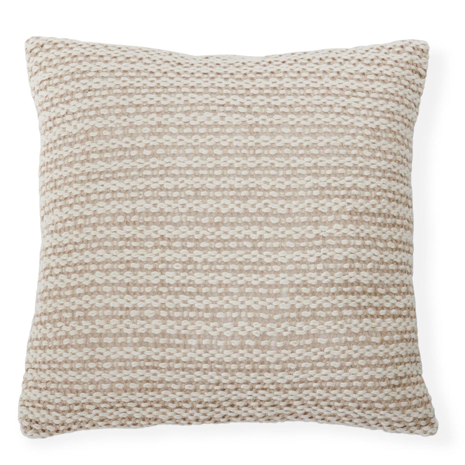 Beige & White Woven Cotton Pillow - 20x20