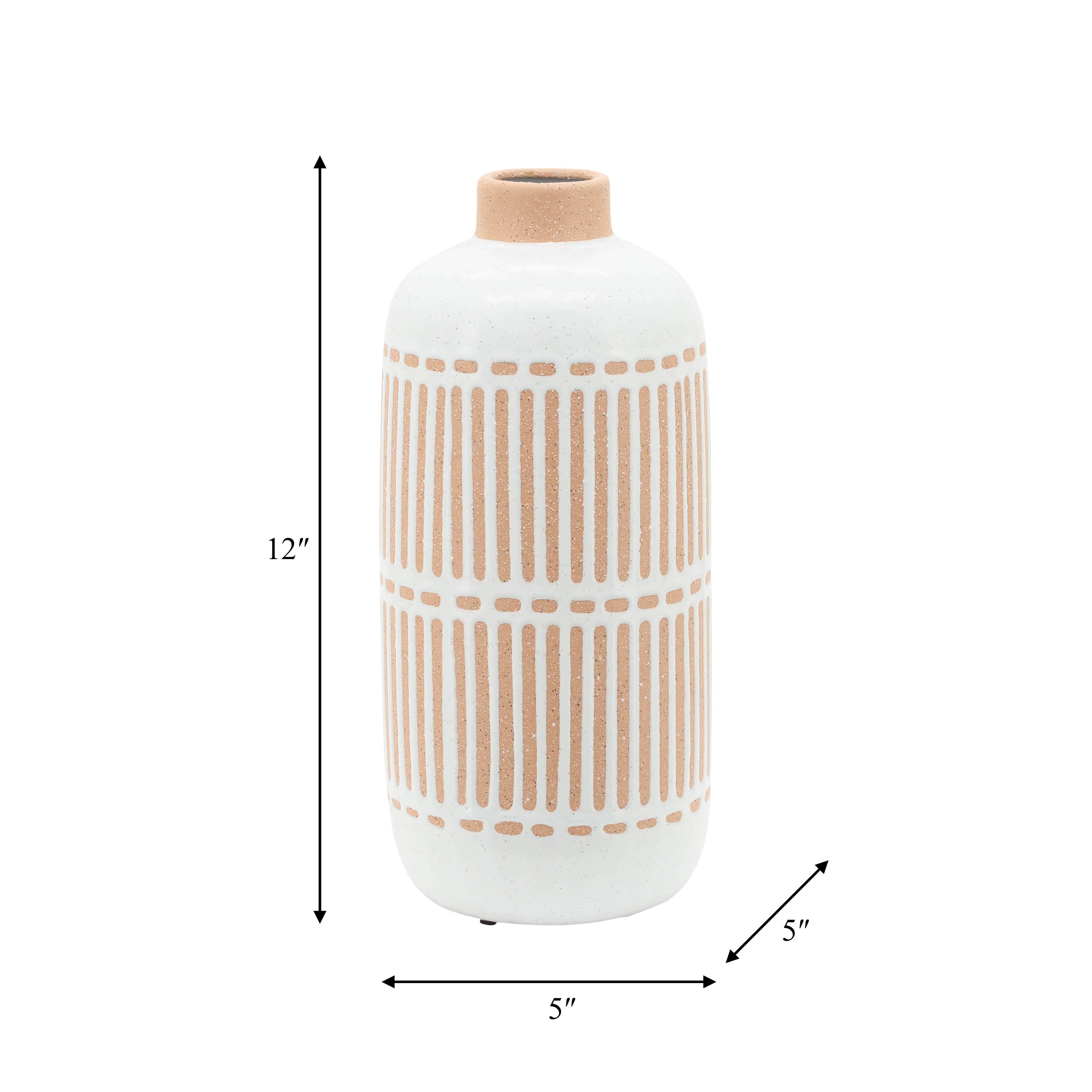 Ivory & Tan Ceramic Aztec Vase