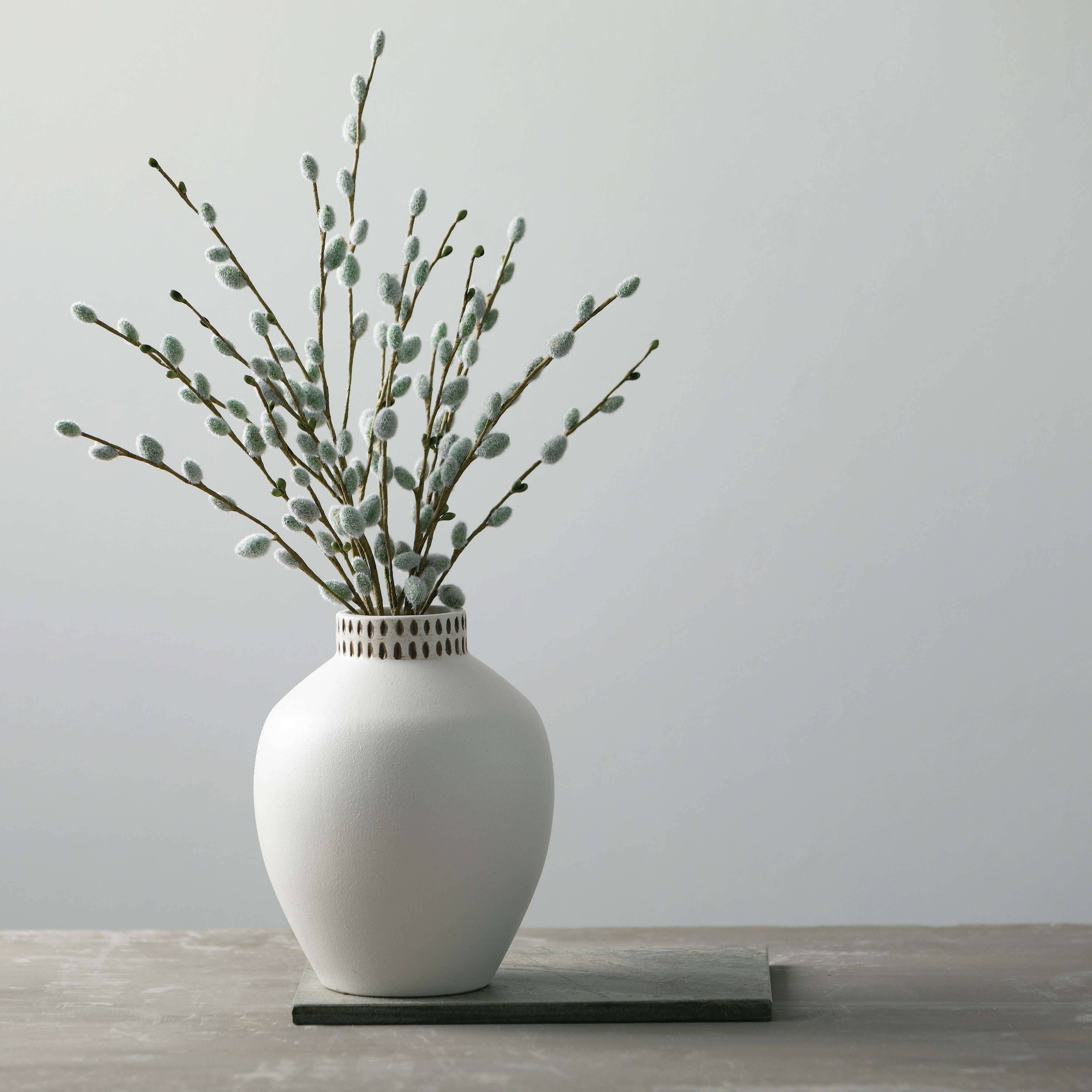 Etched Ivory Ceramic Urn Vase