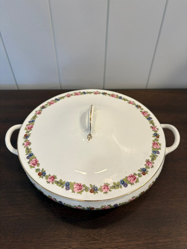 Vintage Porcelain Lidded Dish w/ Floral Pattern
