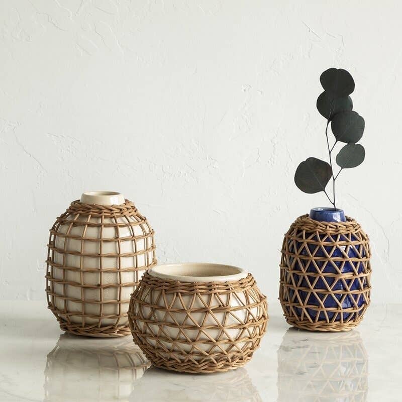 White Rattan Vase