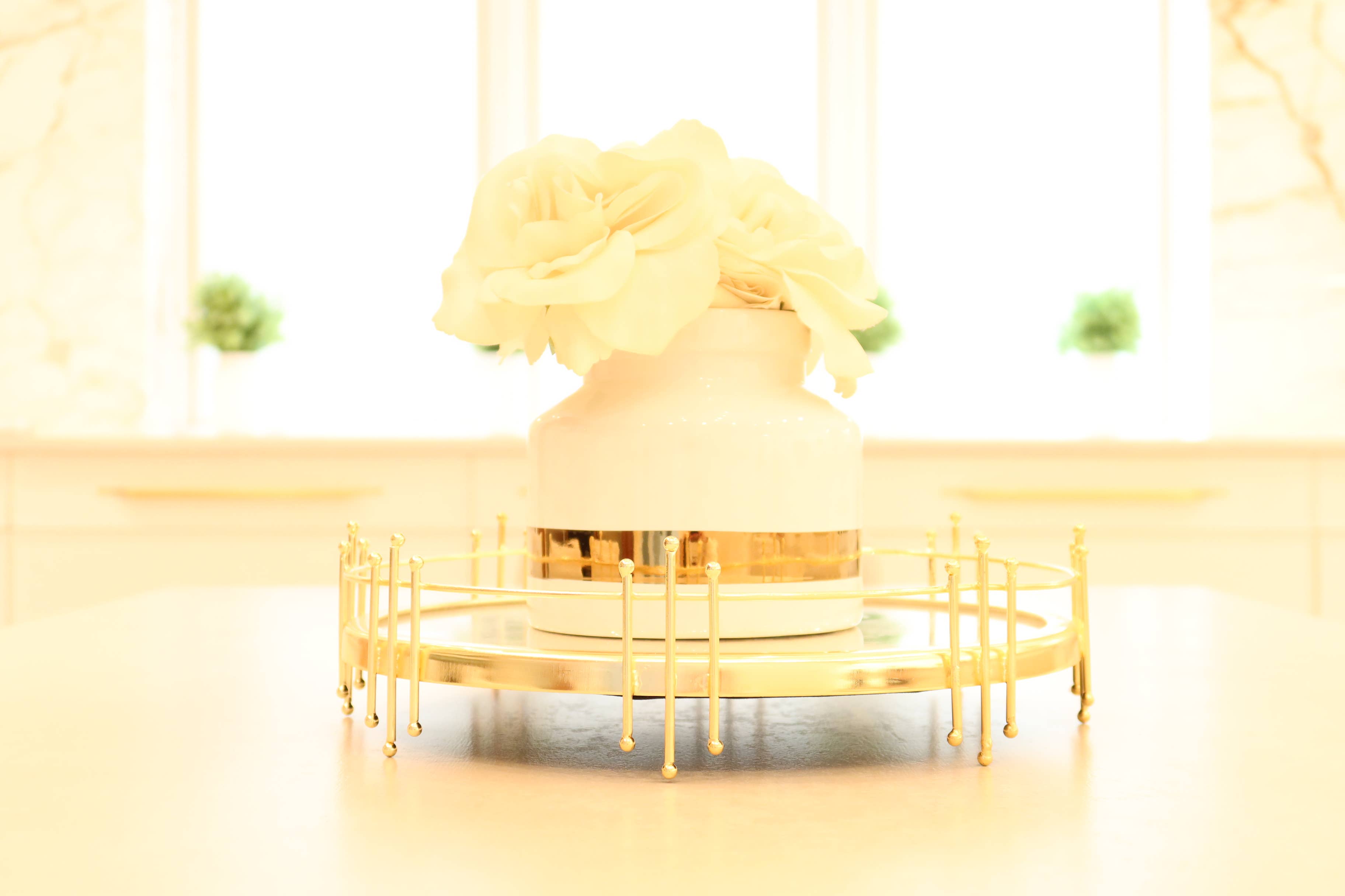 Round Mirror Tray with Gold Design