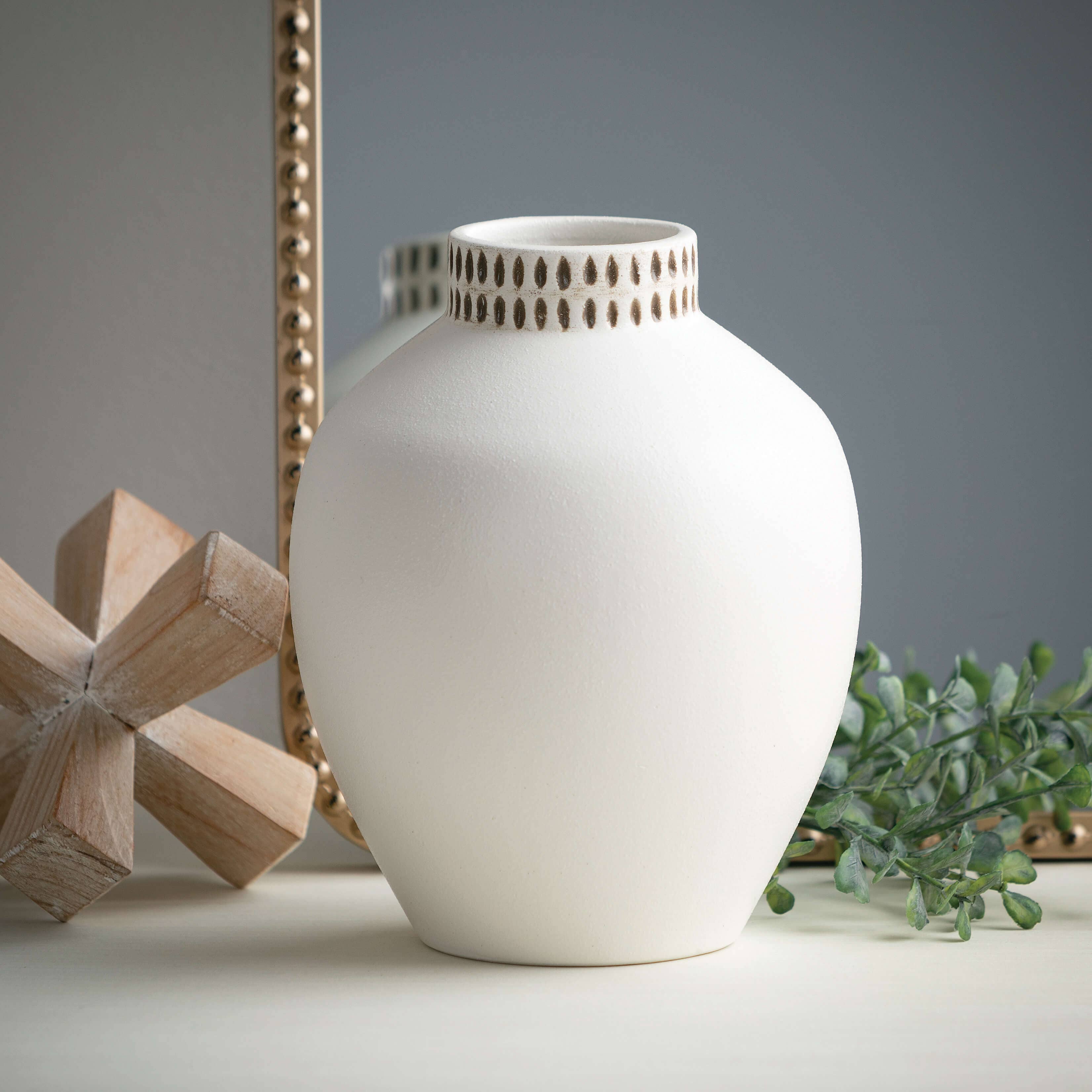 Etched Ivory Ceramic Urn Vase