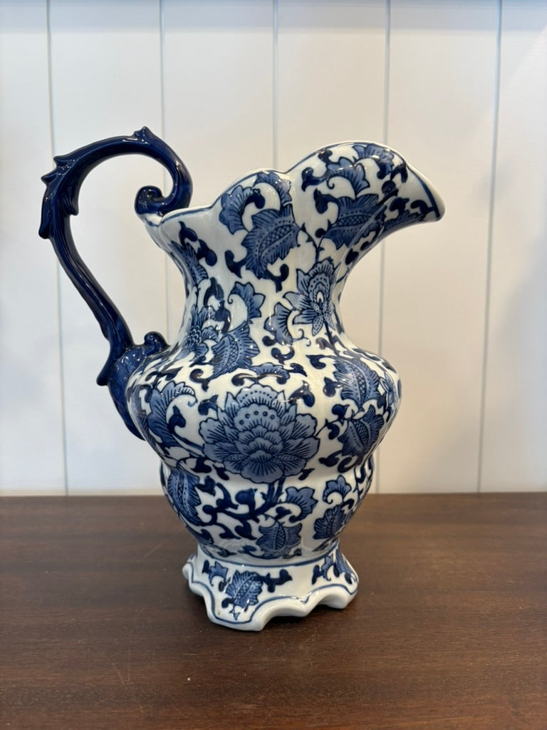 Vintage Porcelain Pitcher w/ Blue & White Florals