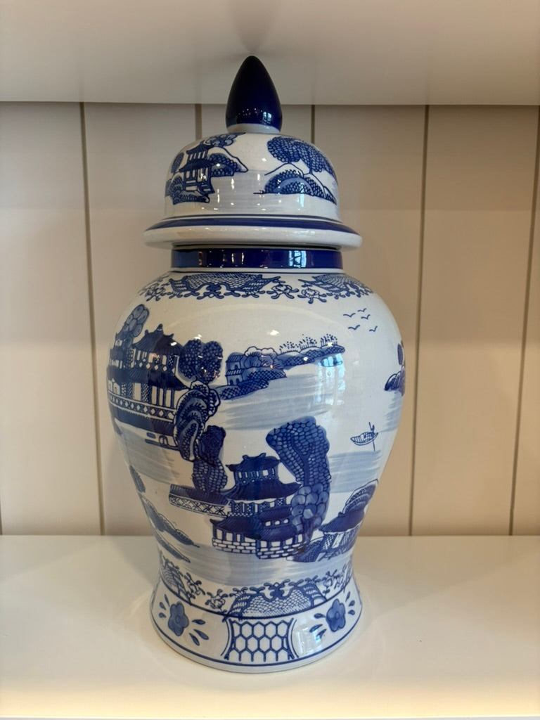Large Blue & White Porcelain Ginger Jar