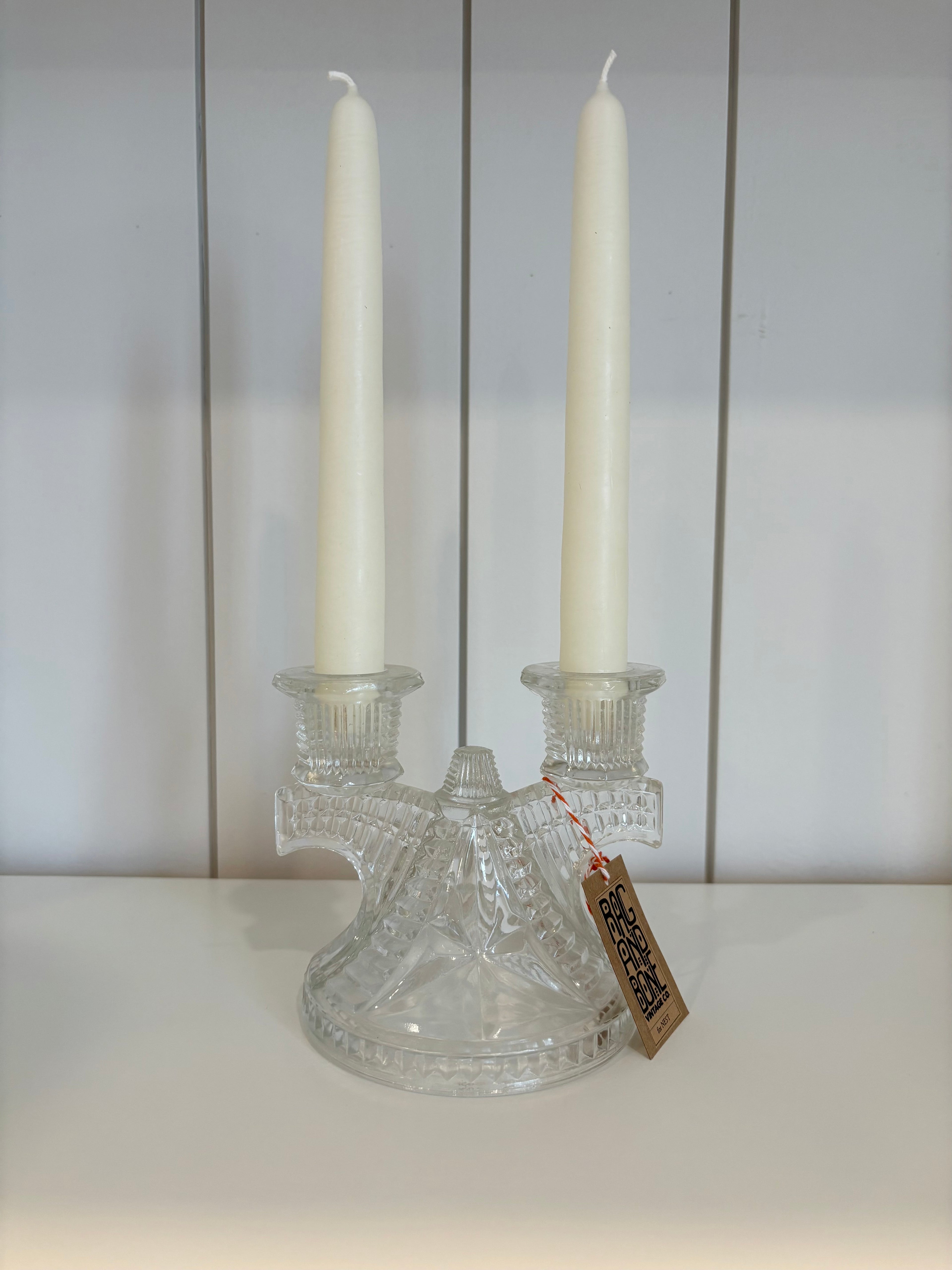 Vintage Federal Glass Double Candlestick