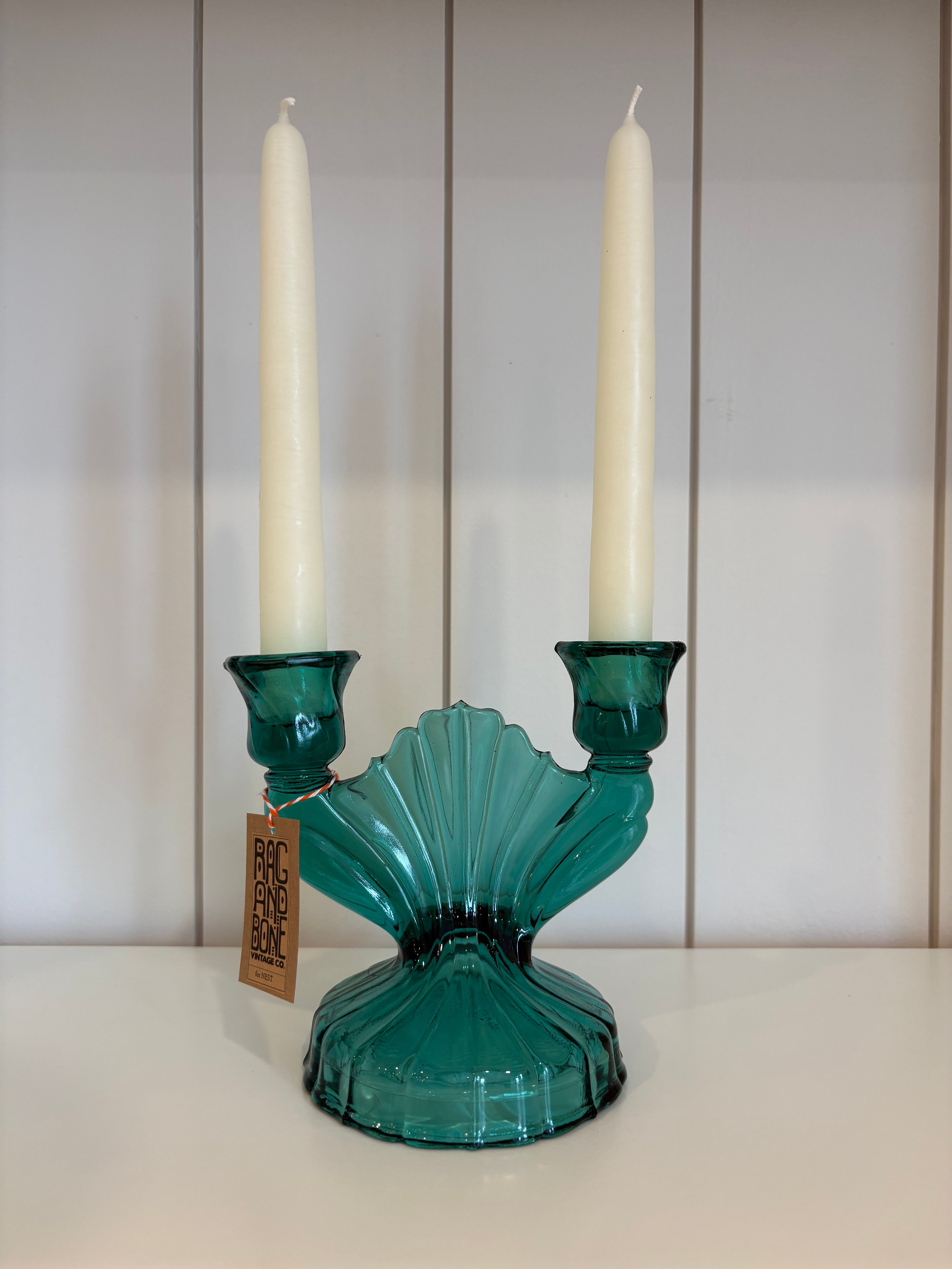 Jannette Glass Double Candlestick Holder