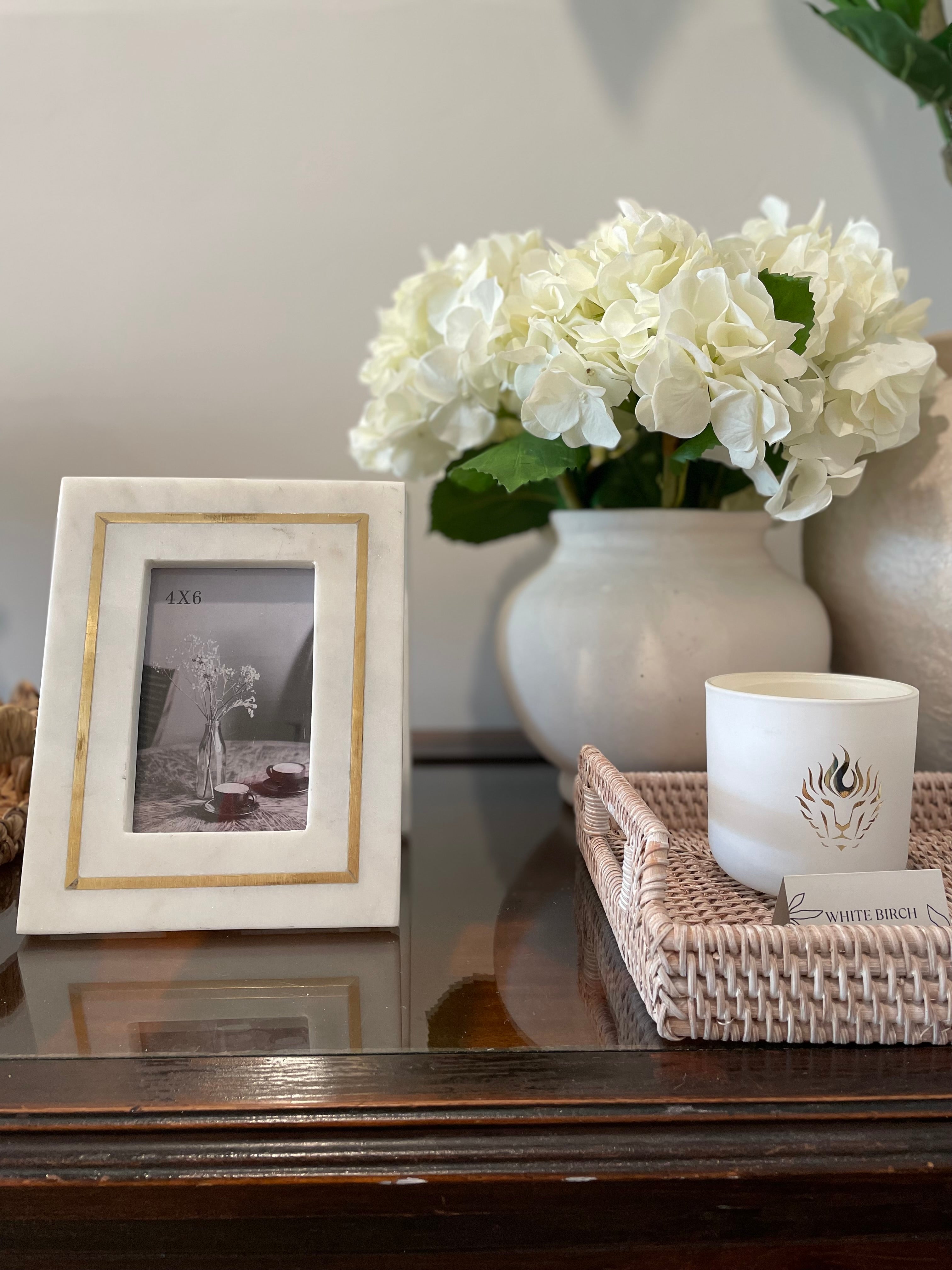 Natural Marble Frame with Brass Inlay