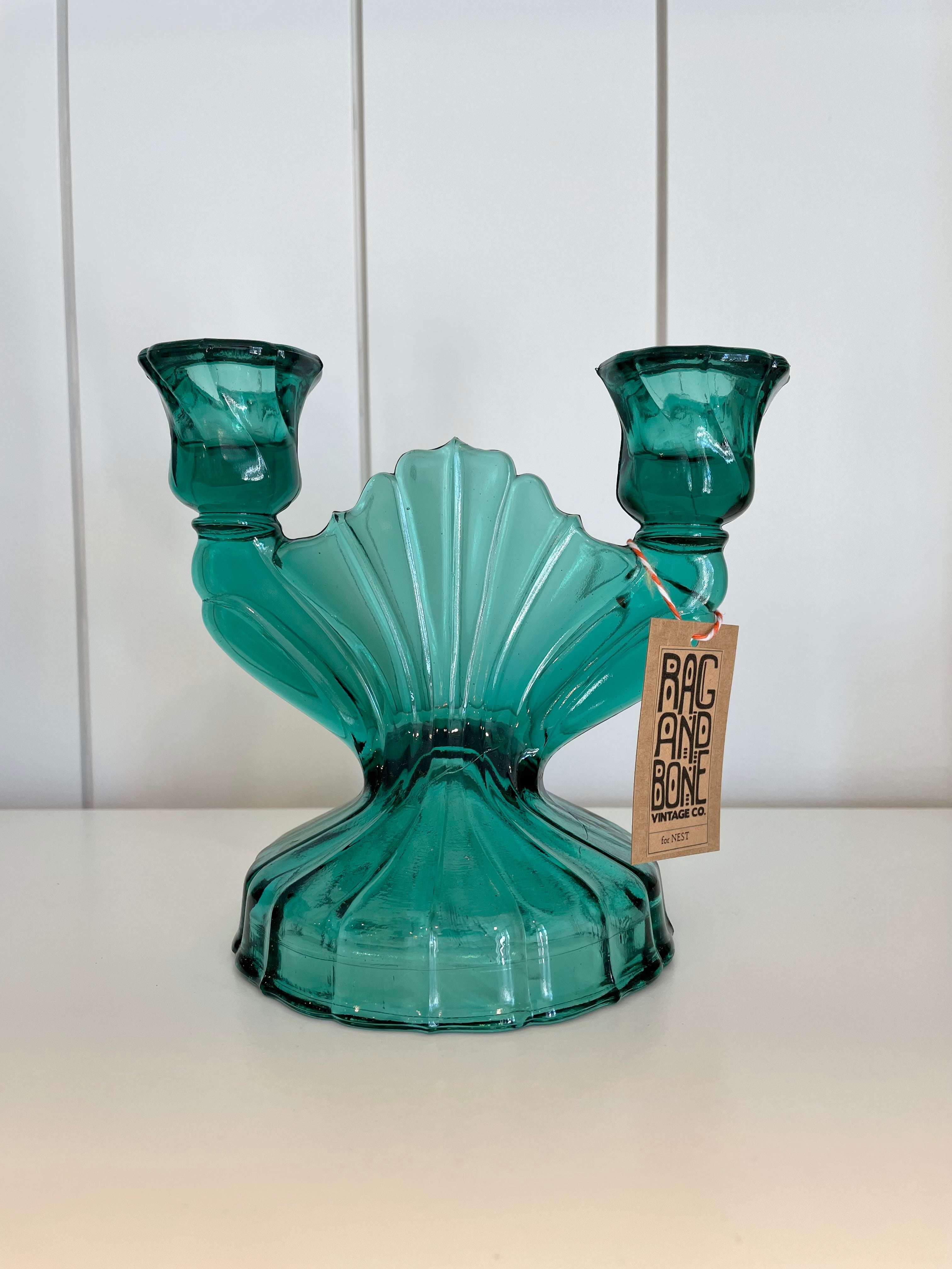 Jannette Glass Double Candlestick Holder
