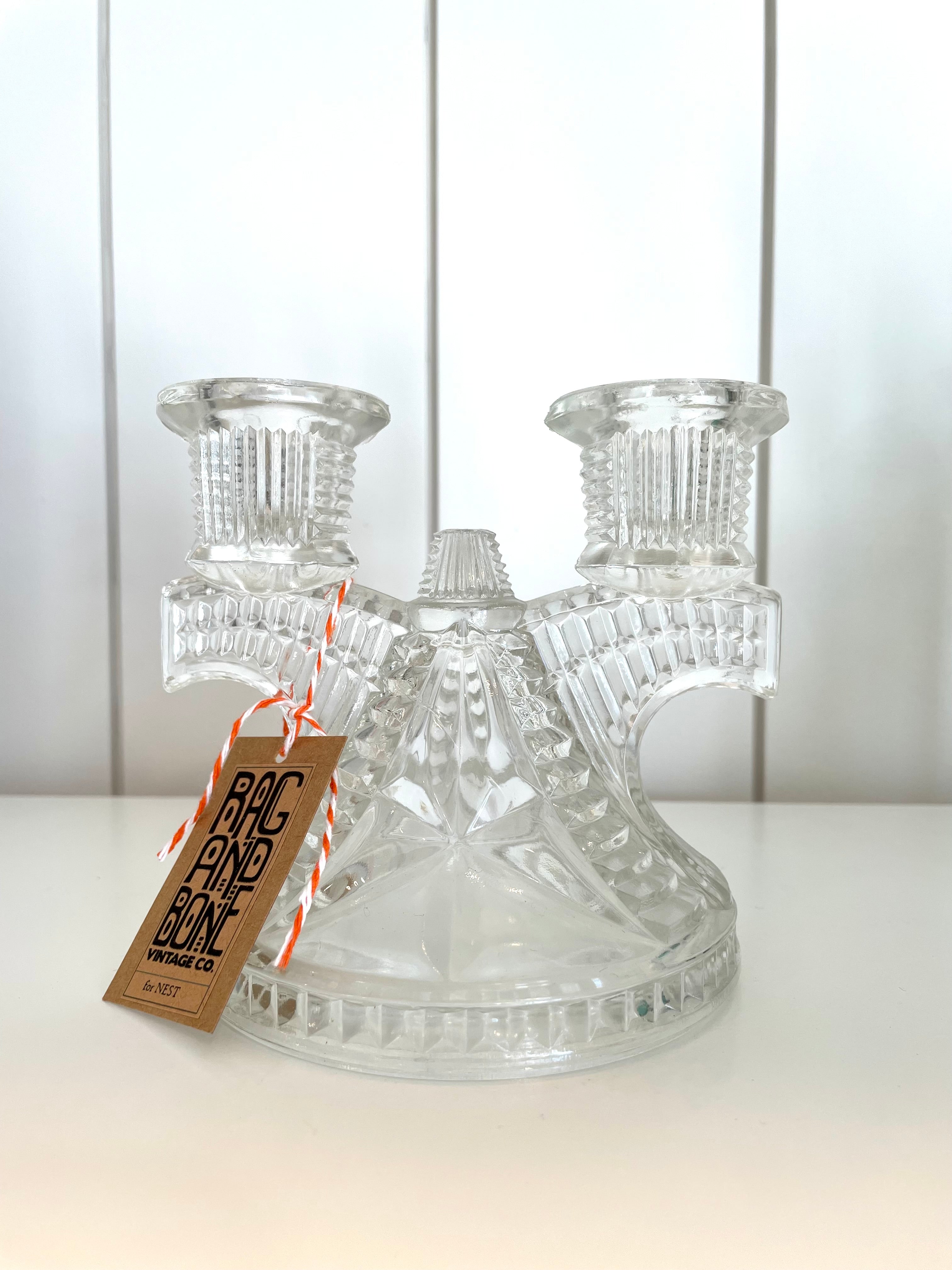 Vintage Federal Glass Double Candlestick