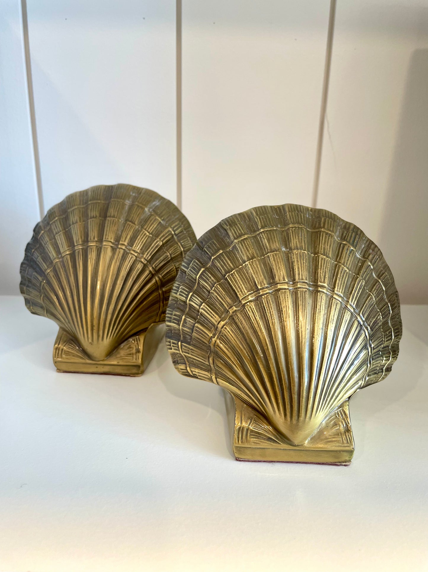 Pair of Vintage Brass Scallop Shell Bookends