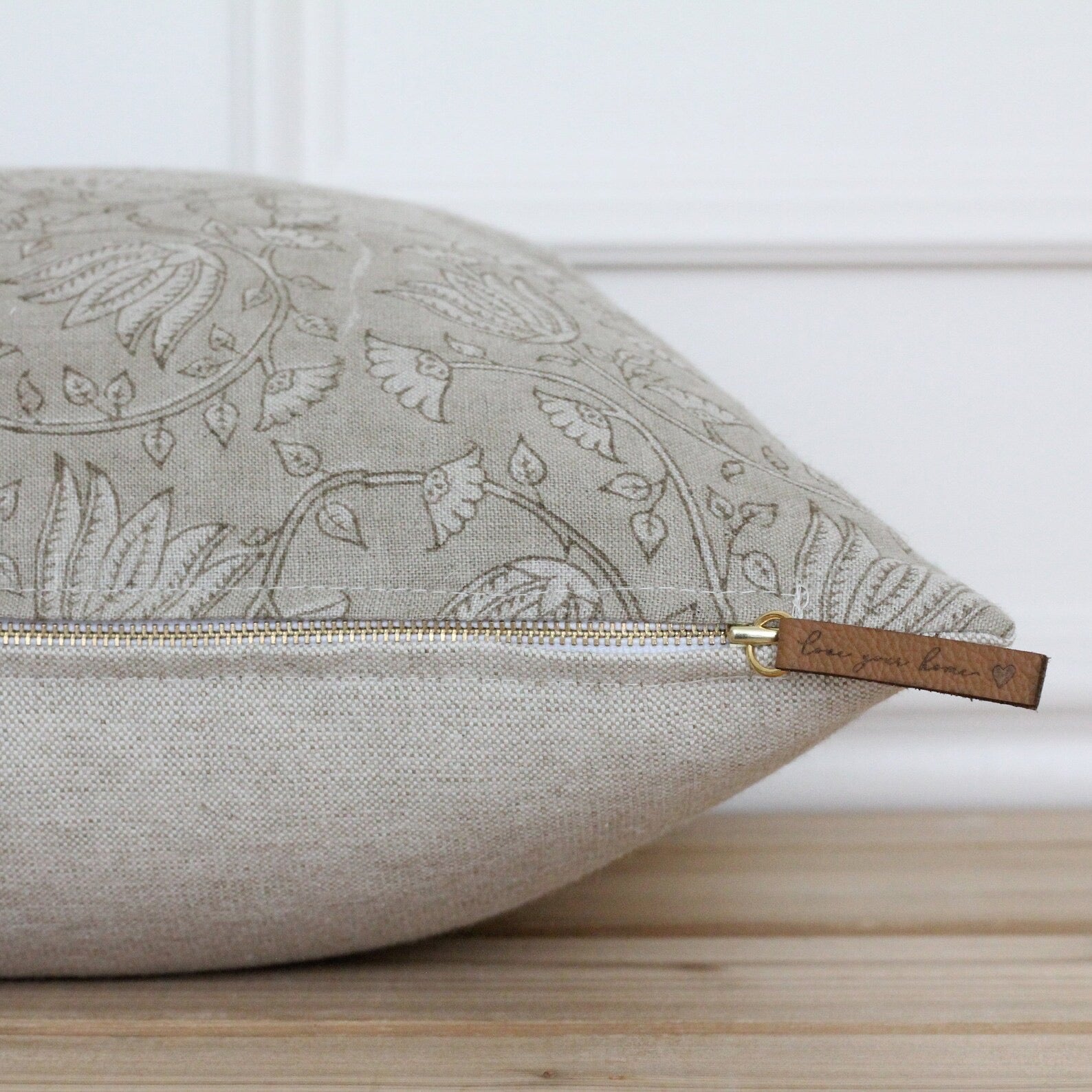 Tan Floral Hand Block - 20x20