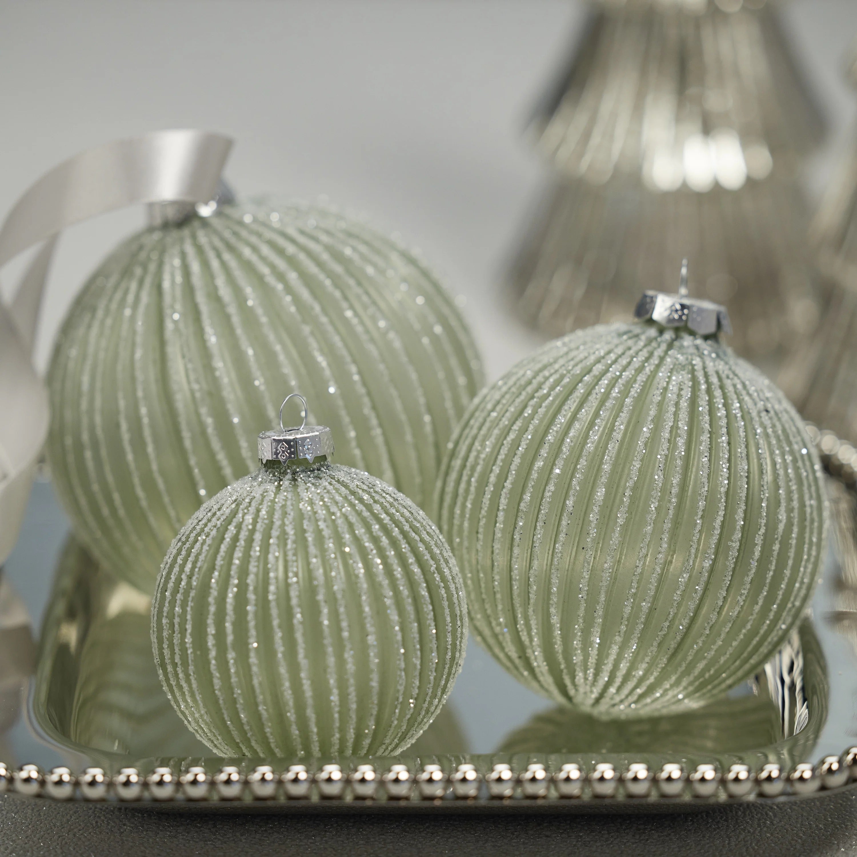 Grooved Green Glitter Ornament