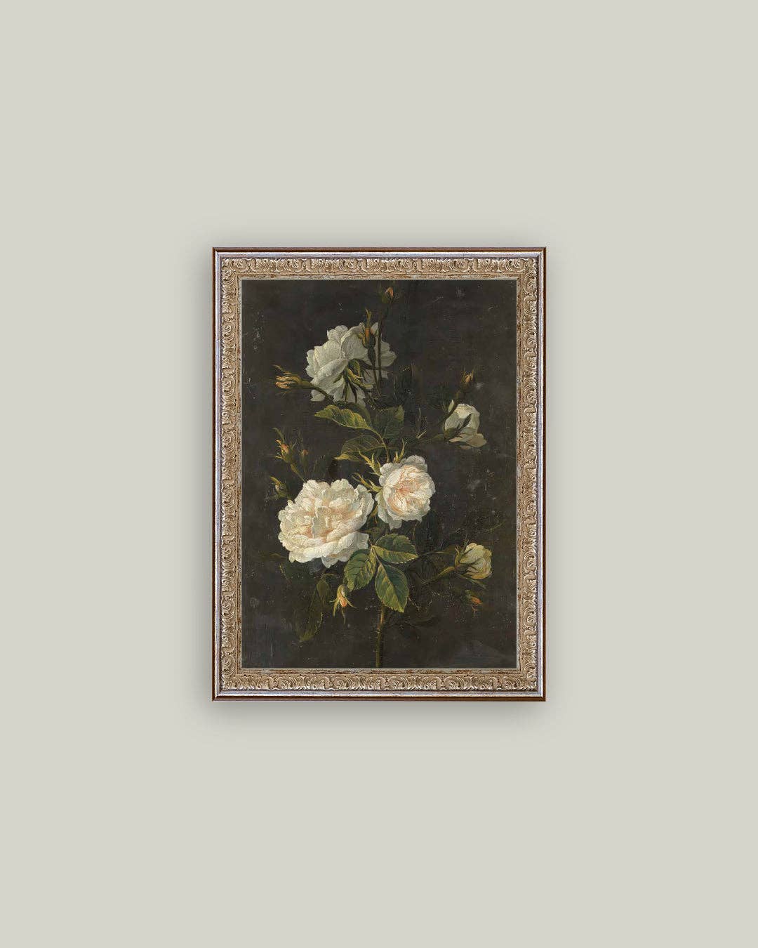 Moody Still Life Rose Framed Antique Print