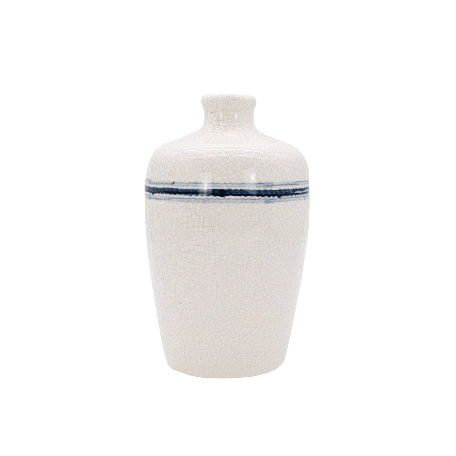 Edaline Ceramic Crackle Blue Stripe Jug Vase