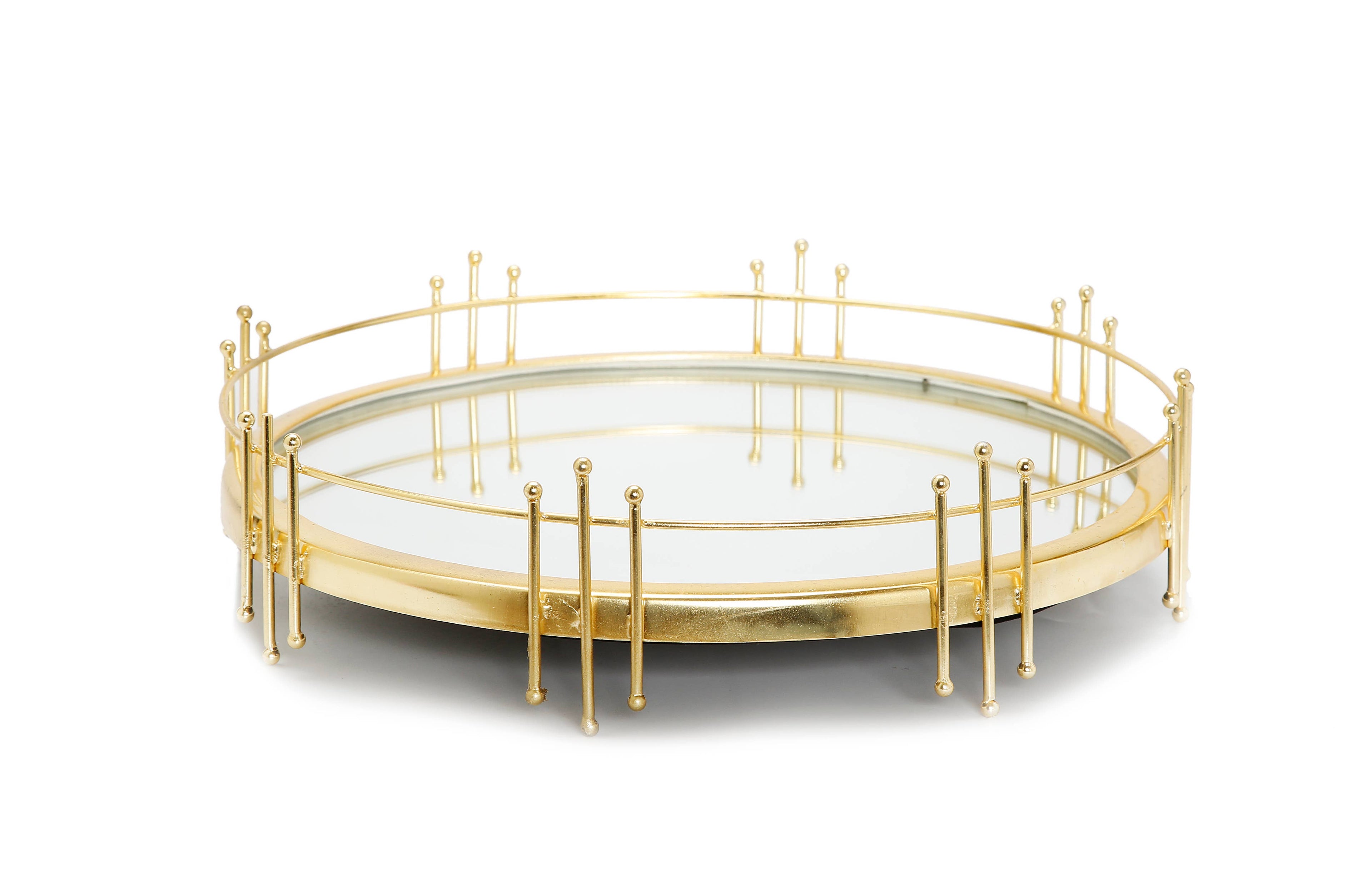 Round Mirror Tray with Gold Design