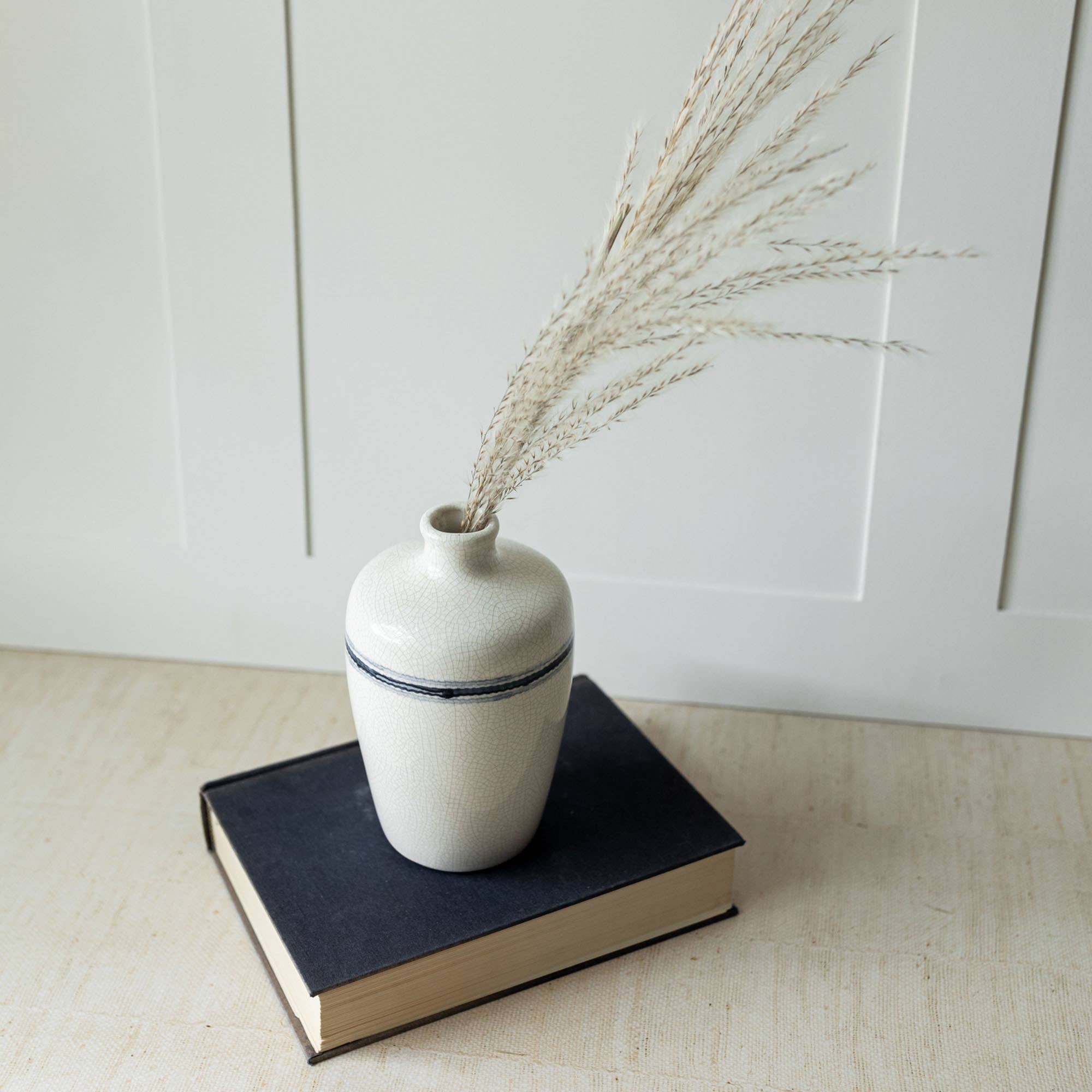 Edaline Ceramic Crackle Blue Stripe Jug Vase