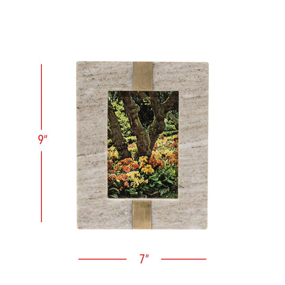 Soren Beige Marble Picture Frame w/ Brass Inlay - 4x6