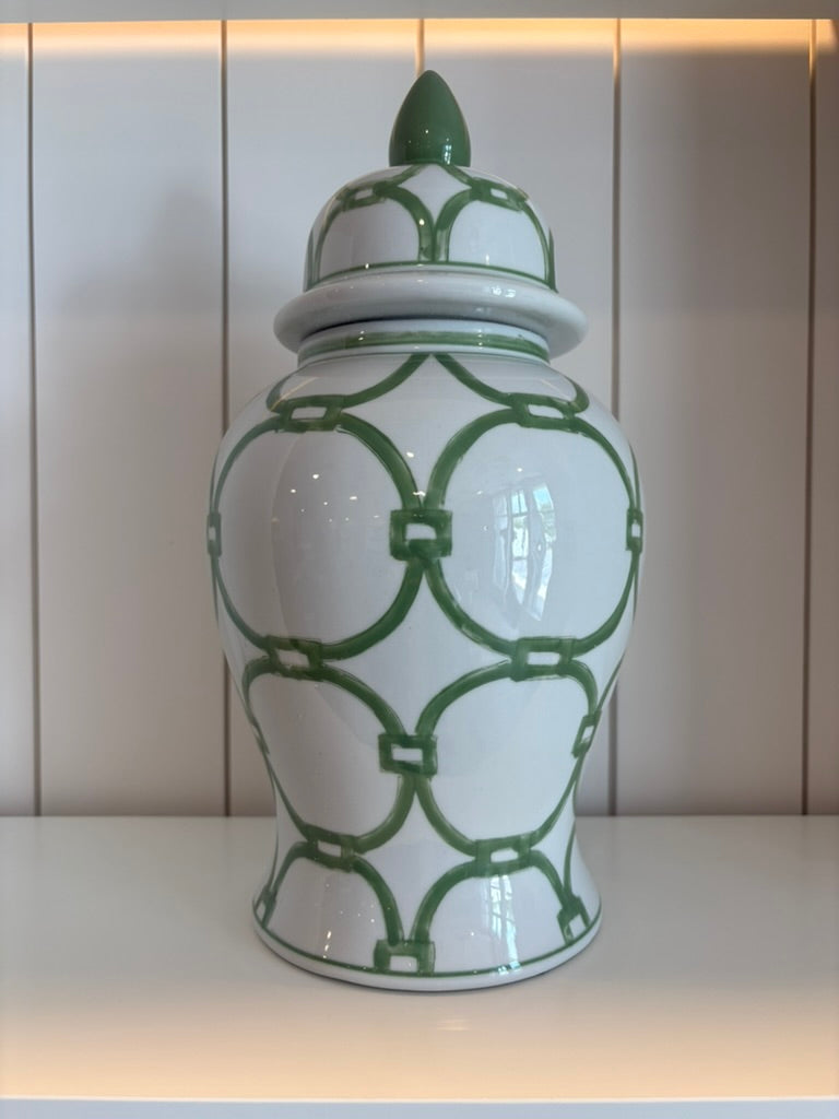White &amp; Green Ginger Jar