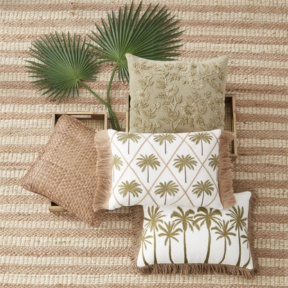 Sage Green Floral Embroidered Pillow - 20x20