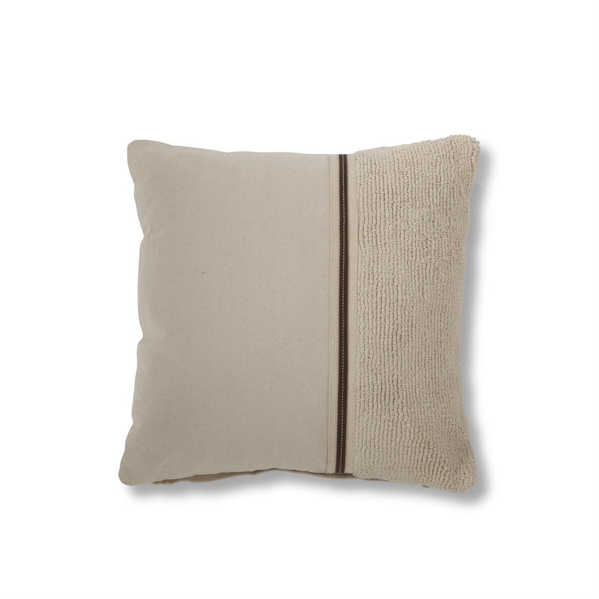 Natural Linen &amp; Leather Strip Pillow - 18x18