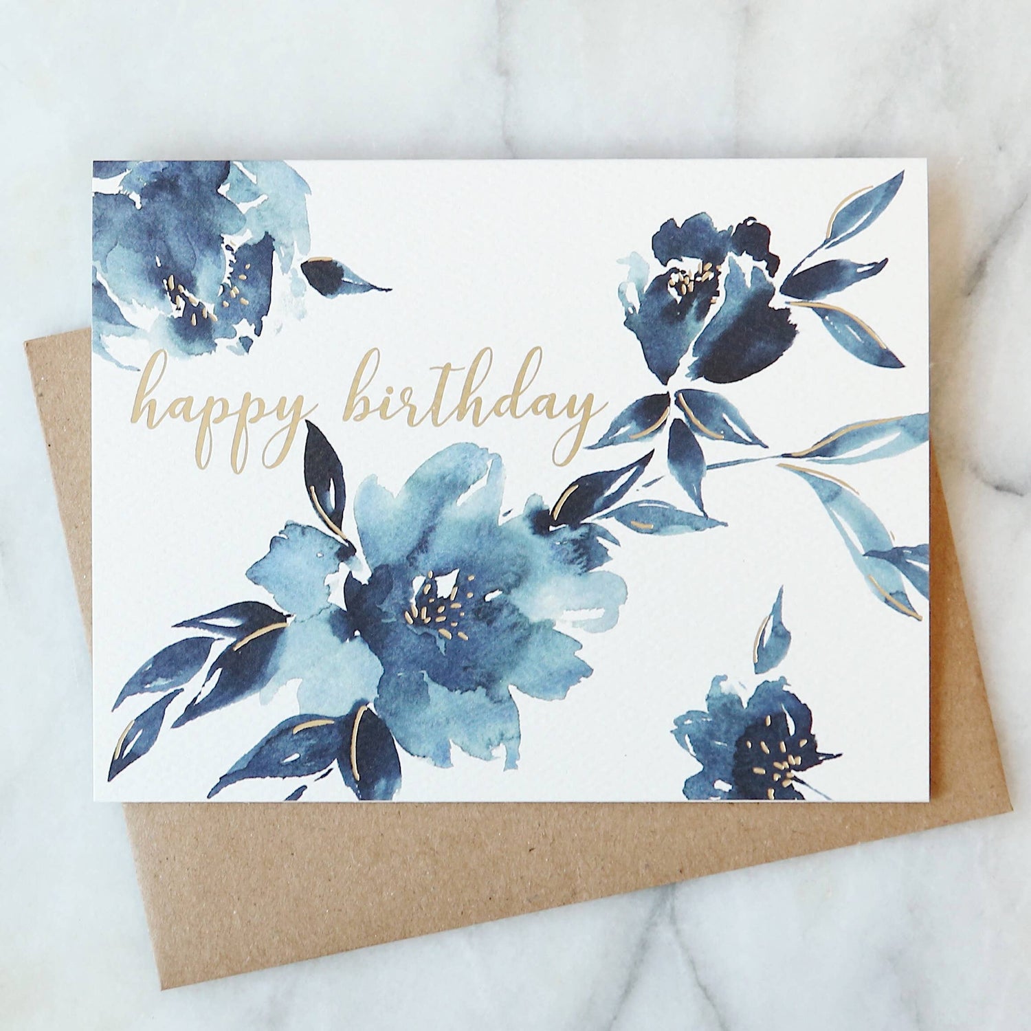 Indigo Floral Birthday Card