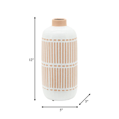 Ivory &amp; Tan Ceramic Aztec Vase