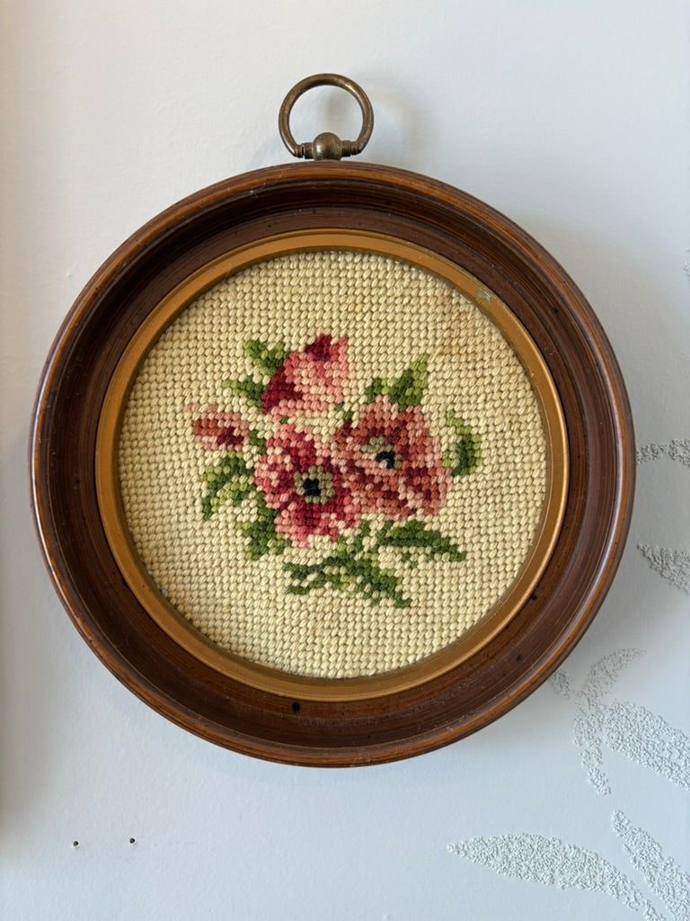 Vintage Framed Floral Needlepoint