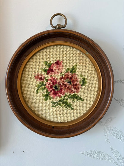 Vintage Framed Floral Needlepoint