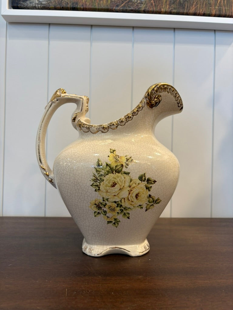 Antique Ceramic Pitcher w/ Yellow Florals