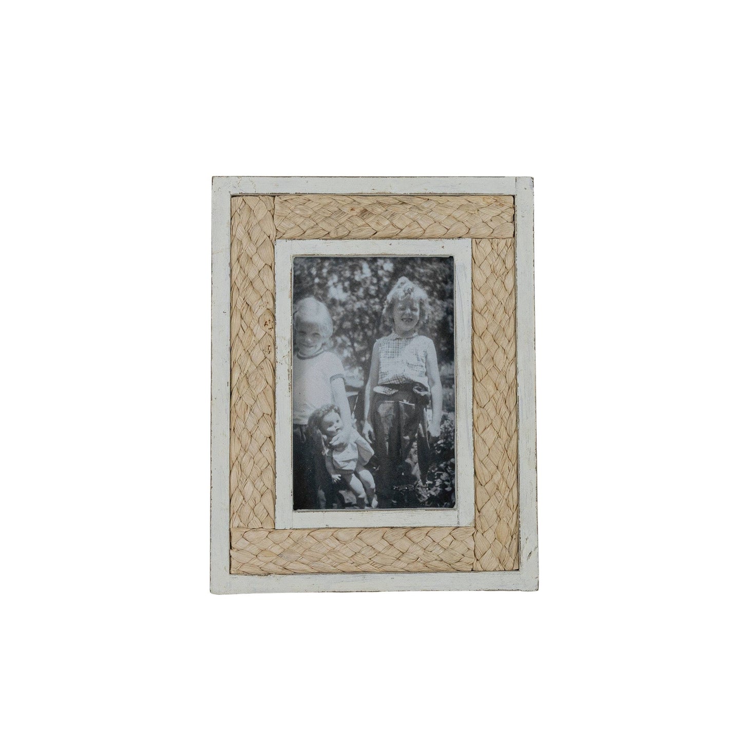 Woven Reed Picture Frame with White Border