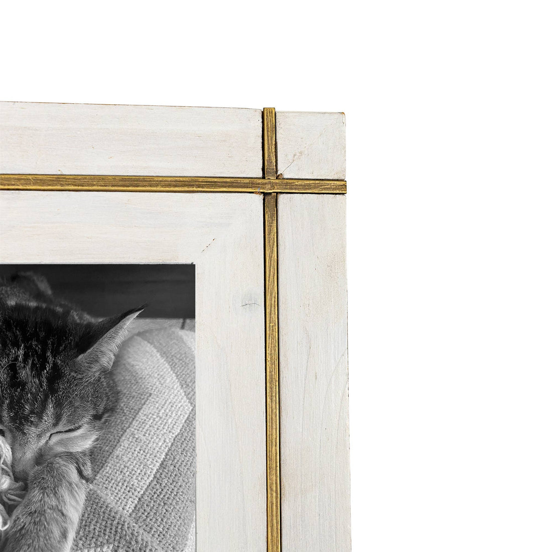 Henrie White Wood and Brass Border Frame