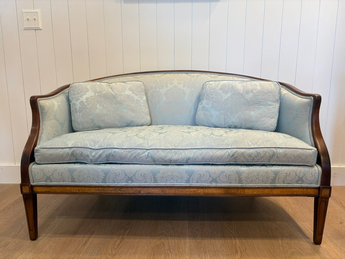Antique Blue Damask Silk Settee