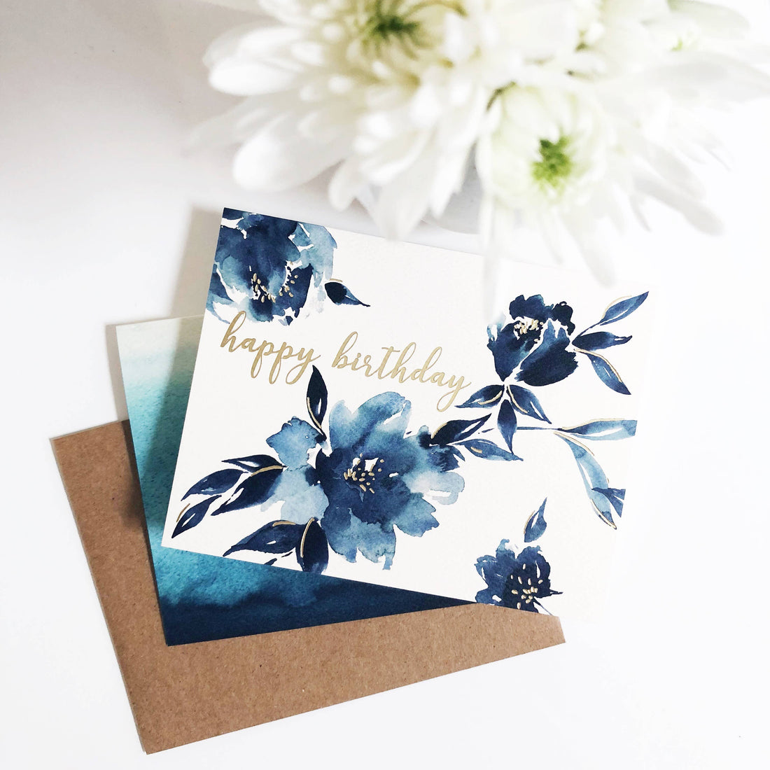Indigo Floral Birthday Card