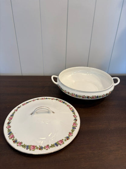 Vintage Porcelain Lidded Dish w/ Floral Pattern