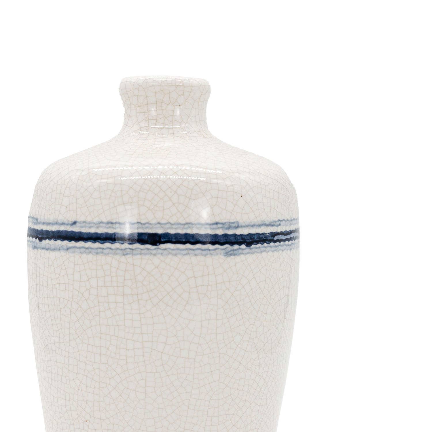Edaline Ceramic Crackle Blue Stripe Jug Vase