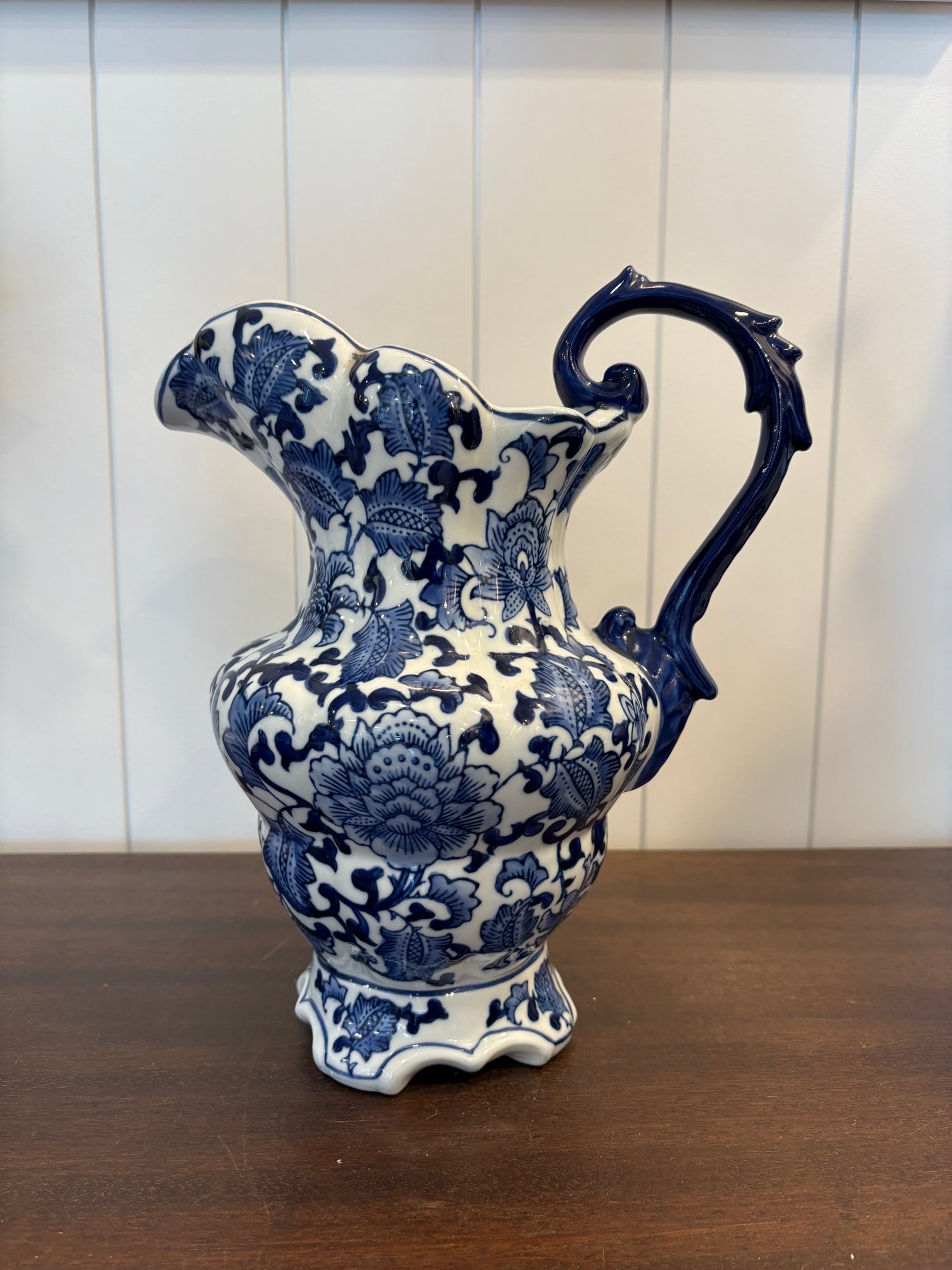 Vintage Porcelain Pitcher w/ Blue &amp; White Florals