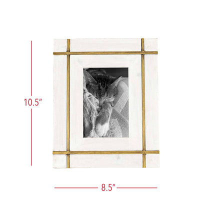 Henrie White Wood and Brass Border Frame