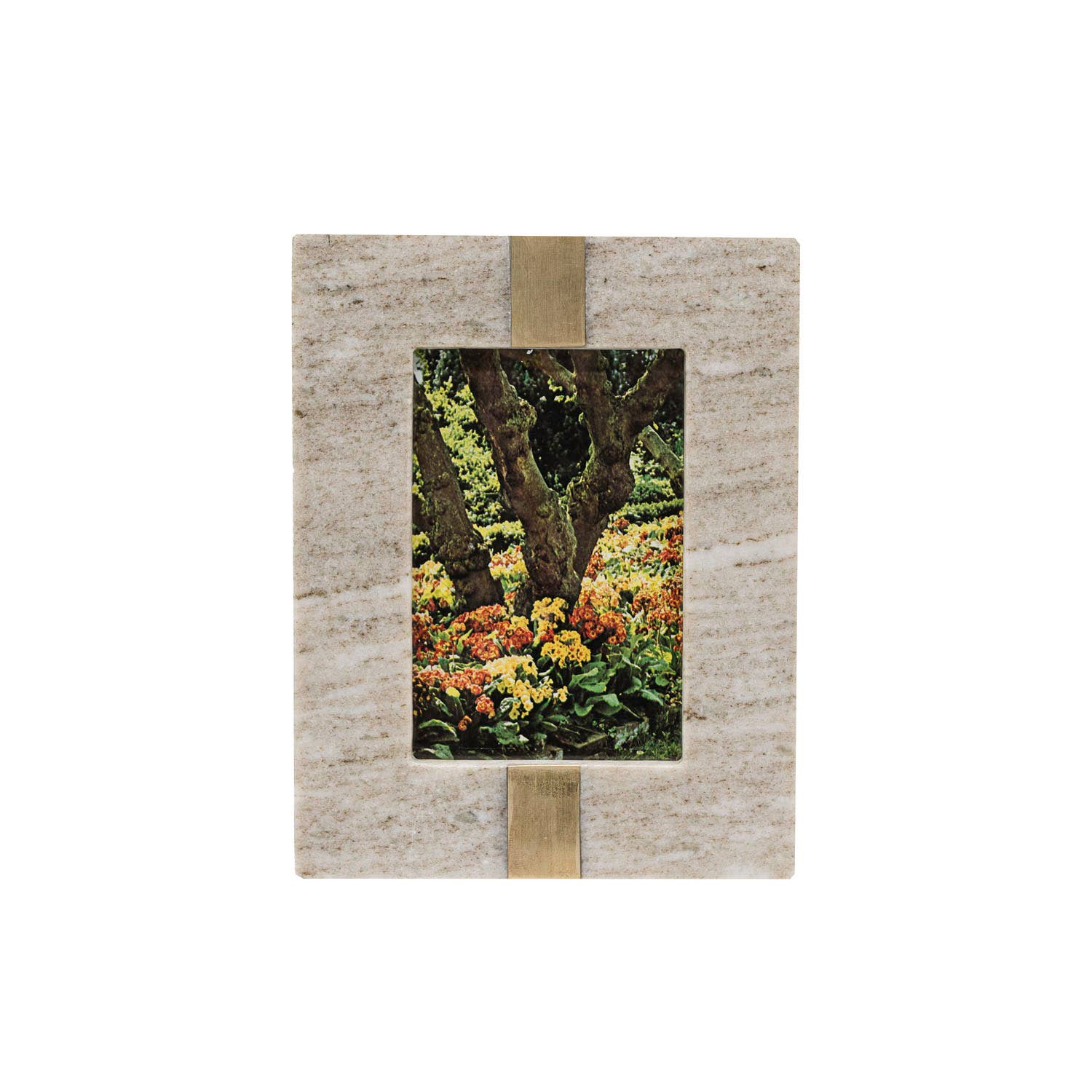 Soren Beige Marble Picture Frame w/ Brass Inlay - 4x6