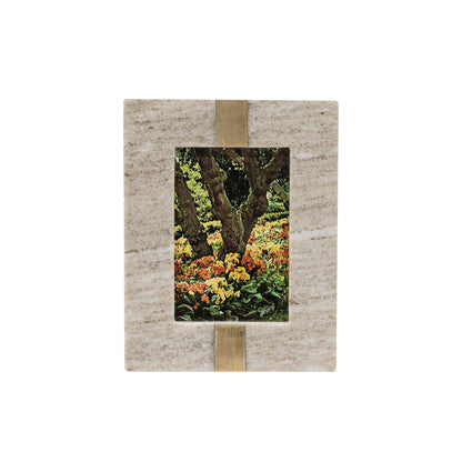 Soren Beige Marble Picture Frame w/ Brass Inlay - 4x6