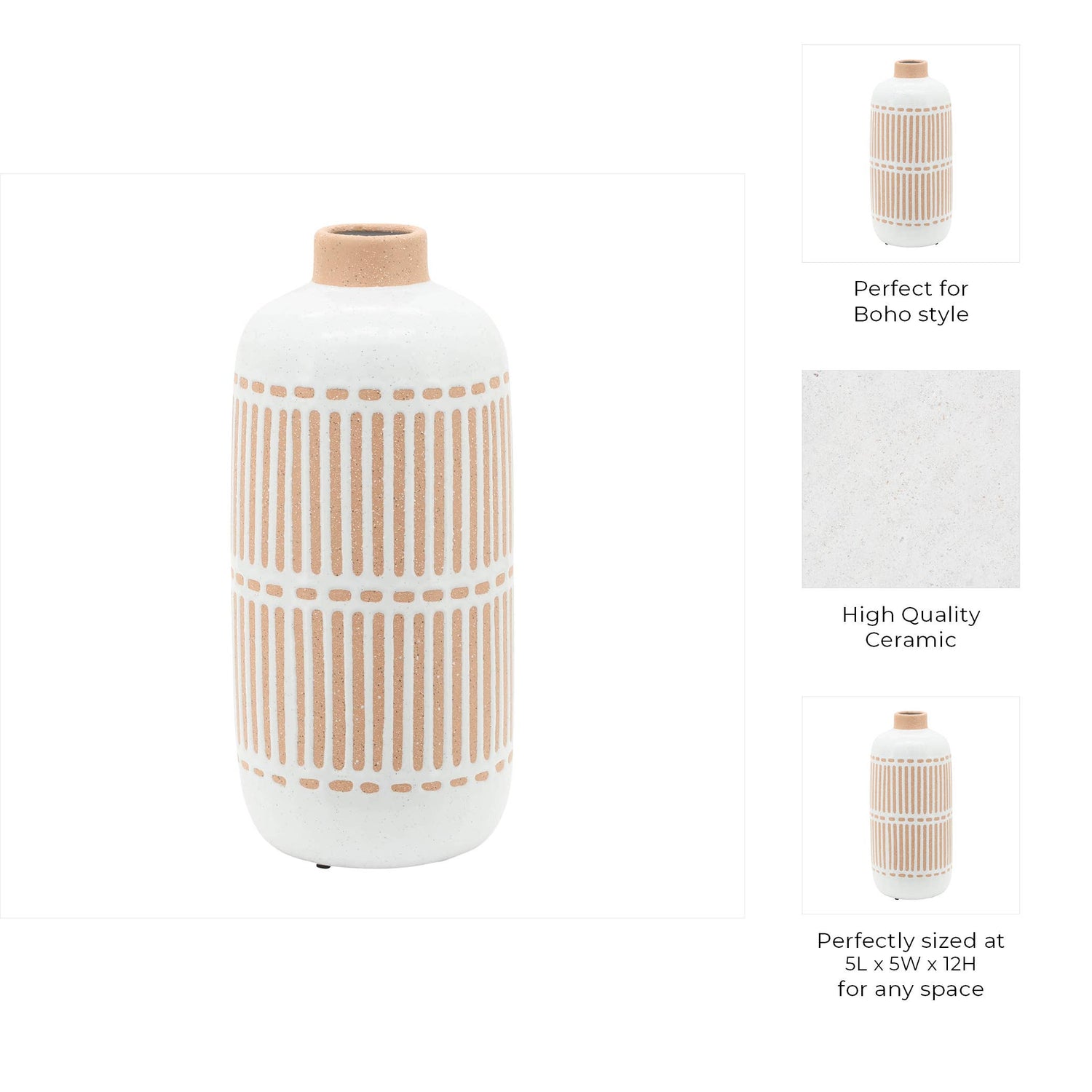 Ivory &amp; Tan Ceramic Aztec Vase