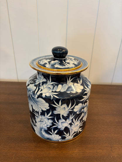 Navy Blue Lidded Floral Jar