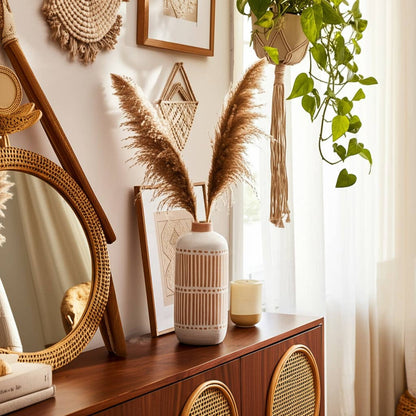Ivory &amp; Tan Ceramic Aztec Vase