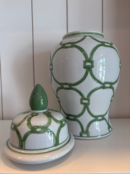 White &amp; Green Ginger Jar