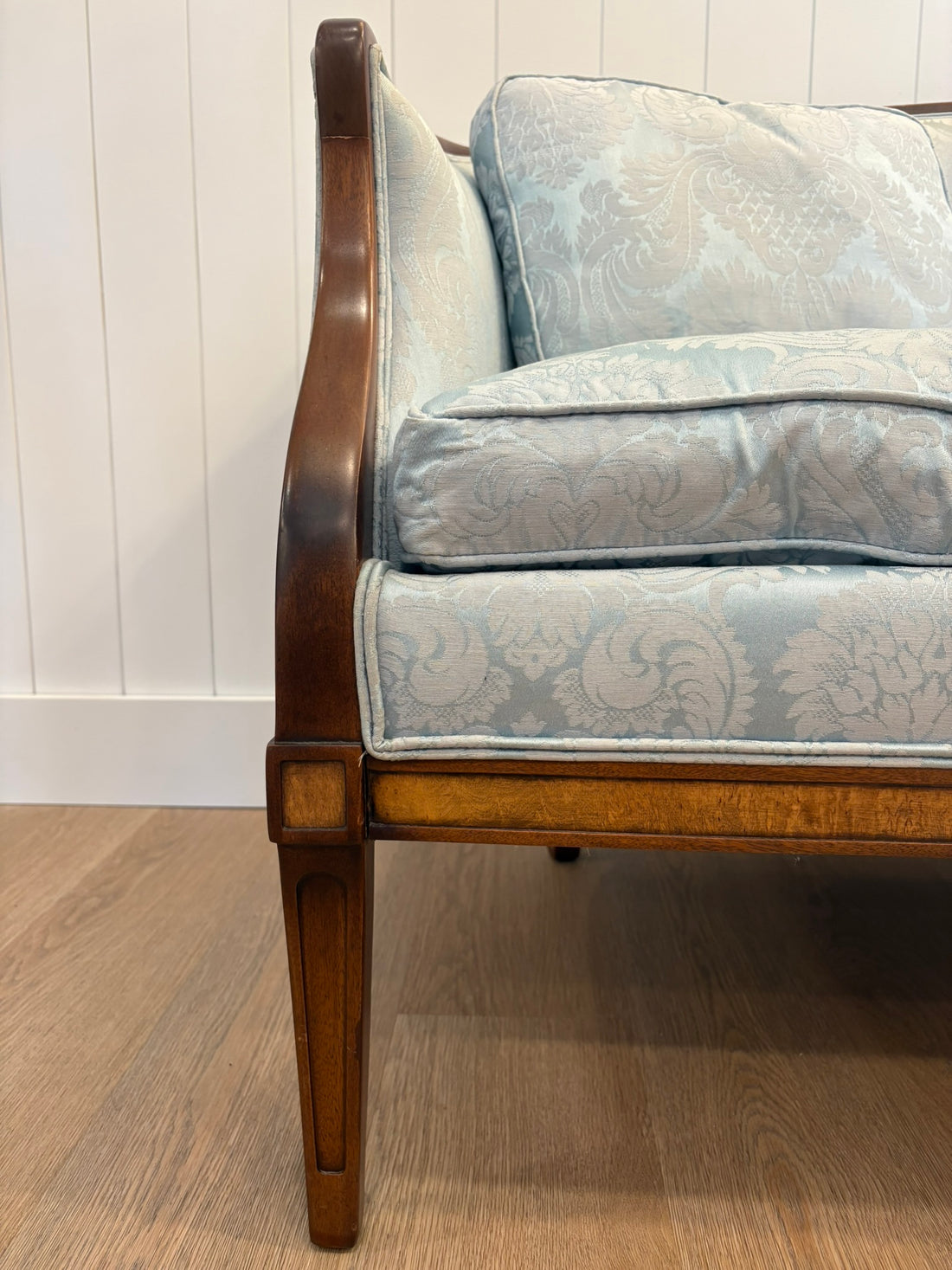 Antique Blue Damask Silk Settee